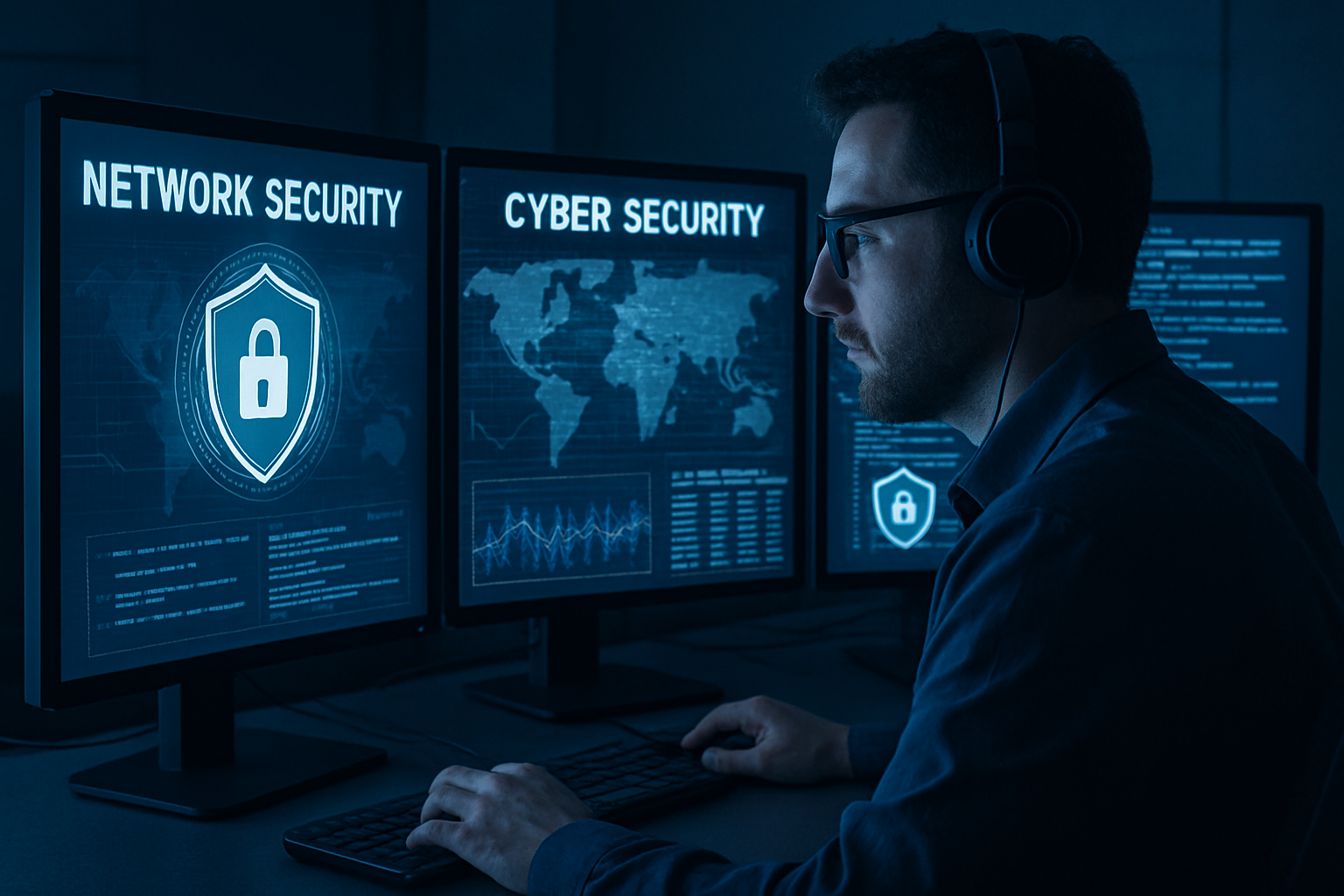 Cybersecurity expert monitoring network security